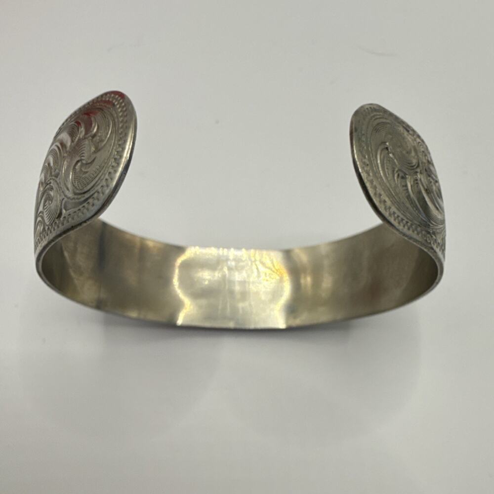 German Silver Western Americana Engraved Cuff Bracelet Gold Elk Motif - Picture 5 of 7